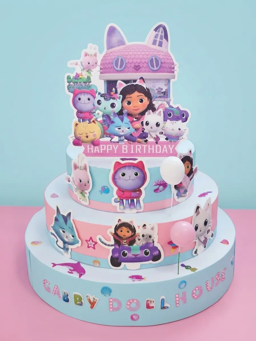 Torta finta tema Gabby e la casa delle bambole
